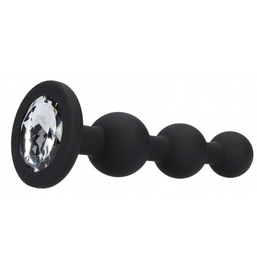 Черная анальная елочка с прозрачным стразом Beaded Diamond Butt Plug - 11,4 см.