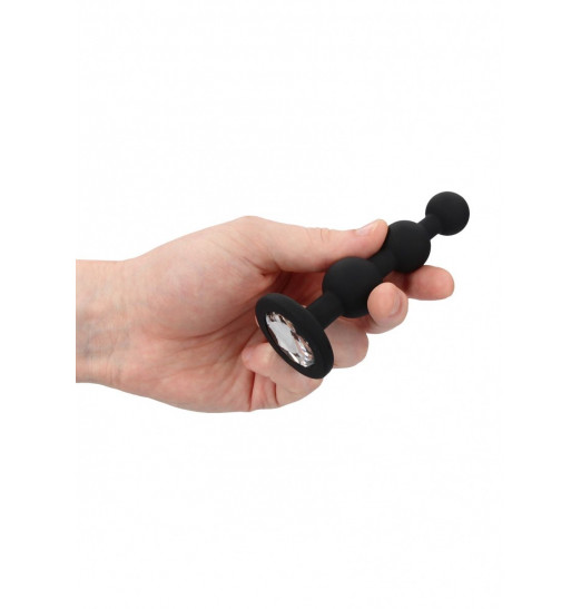Черная анальная елочка с прозрачным стразом Beaded Diamond Butt Plug - 11,4 см.