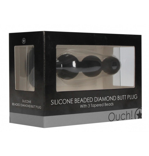 Черная анальная елочка с прозрачным стразом Beaded Diamond Butt Plug - 11,4 см.