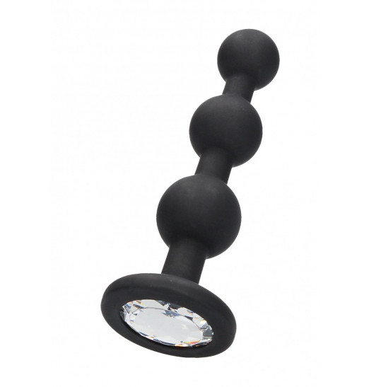 Черная анальная елочка с прозрачным стразом Beaded Diamond Butt Plug - 11,4 см.
