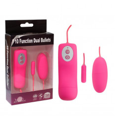 Розовое виброяичко и вибропуля 10 Function Dual Bullets