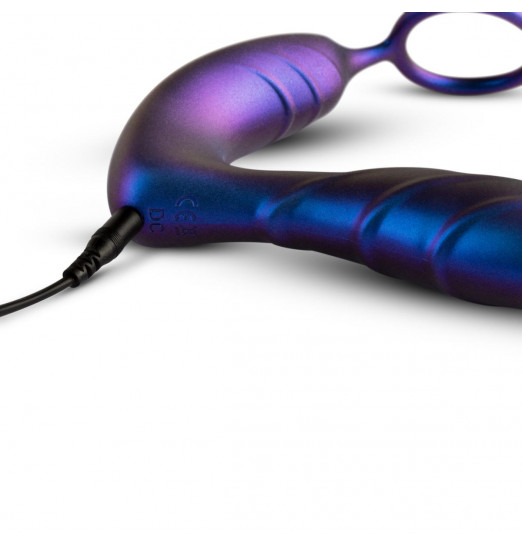 Фиолетовый анальный вибратор с эрекционным кольцом Black Hole - 14,3 см.