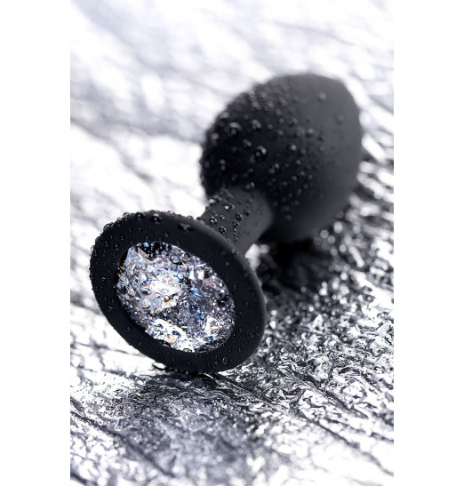 Черная анальная втулка с прозрачным стразом - 7,2 см. Черная анальная втулка с прозрачным стразом - 7,2 см.