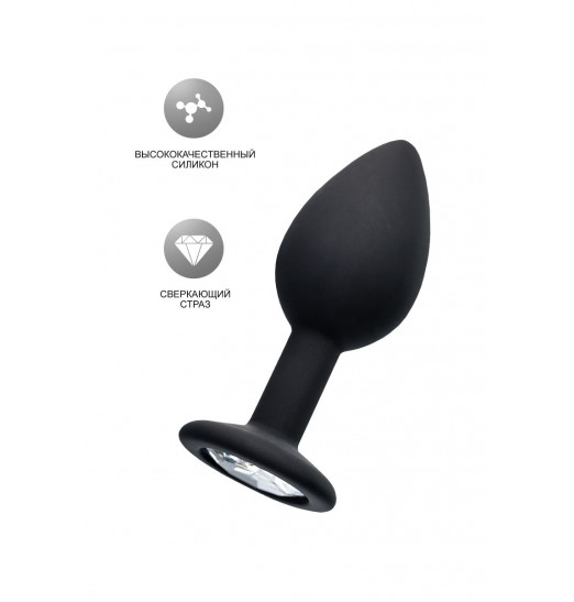 Черная анальная втулка с прозрачным стразом - 7,2 см. Черная анальная втулка с прозрачным стразом - 7,2 см.