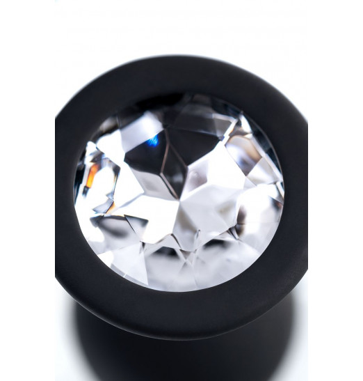 Черная анальная втулка с прозрачным стразом - 7,2 см. Черная анальная втулка с прозрачным стразом - 7,2 см.