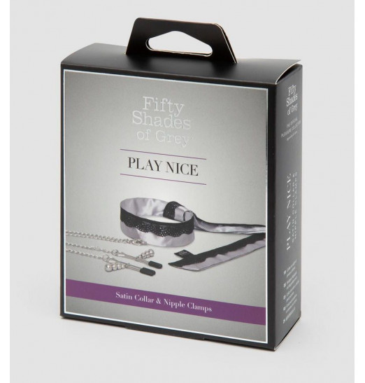 Атласный ошейник с зажимами для сосков Play Nice