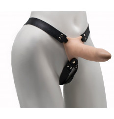 Пустотелый реалистичный фаллопротез на ремешках с заклепками - 16,5 см.