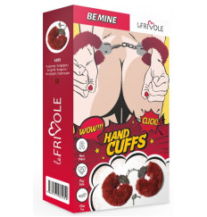 Шикарные бордовые меховые наручники с ключиками