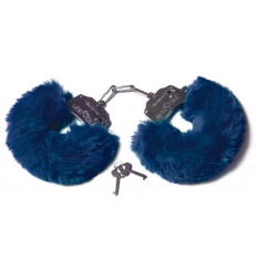 Шикарные темно-синие меховые наручники с ключиками