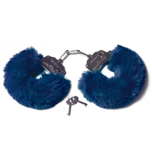 Шикарные темно-синие меховые наручники с ключиками