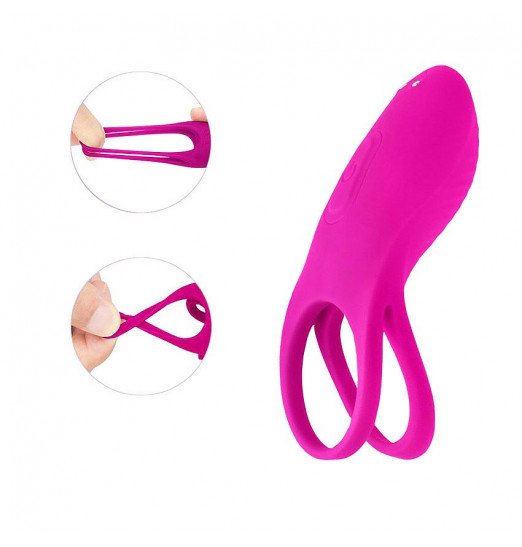 Ярко-розовое эрекционное виброкольцо на пенис с пультом