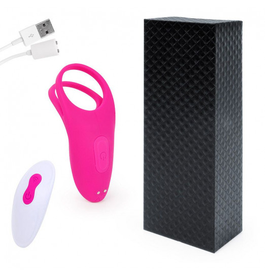 Ярко-розовое эрекционное виброкольцо на пенис с пультом