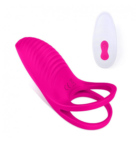 Ярко-розовое эрекционное виброкольцо на пенис с пультом