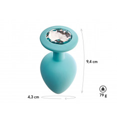 Аквамариновая анальная пробка с прозрачным кристаллом Gamma L - 9,4 см.