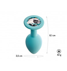 Аквамариновая анальная пробка с прозрачным кристаллом Gamma M - 8,1 см.