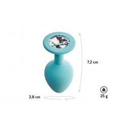 Аквамариновая анальная пробка с прозрачным кристаллом Gamma S - 7,2 см.