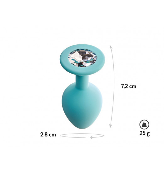 Аквамариновая анальная пробка с прозрачным кристаллом Gamma S - 7,2 см.