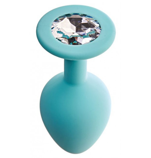 Аквамариновая анальная пробка с прозрачным кристаллом Gamma S - 7,2 см.