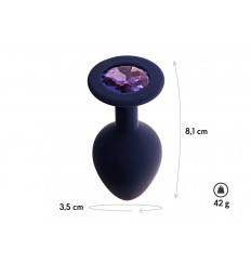 Черничная анальная пробка с фиолетовым кристаллом Gamma M - 8,1 см.