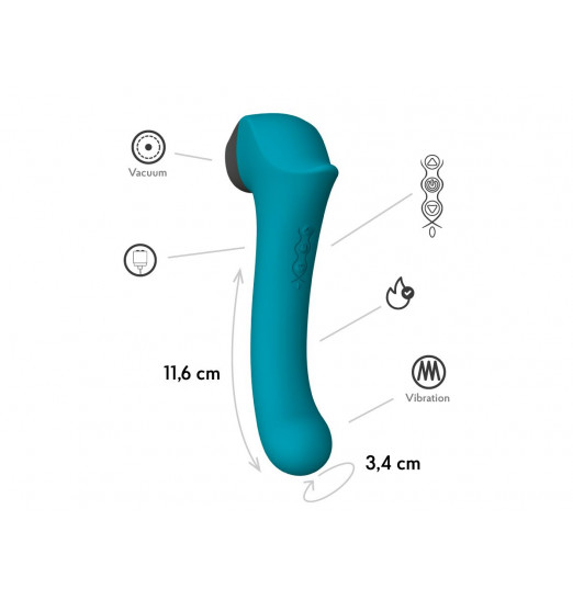 Бирюзовый вакуумный вибростимулятор с нагреваемой ручкой Halo 2 - 22,5 см.