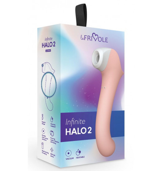 Персиковый вакуумный вибростимулятор с нагреваемой ручкой Halo 2 - 22,5 см.