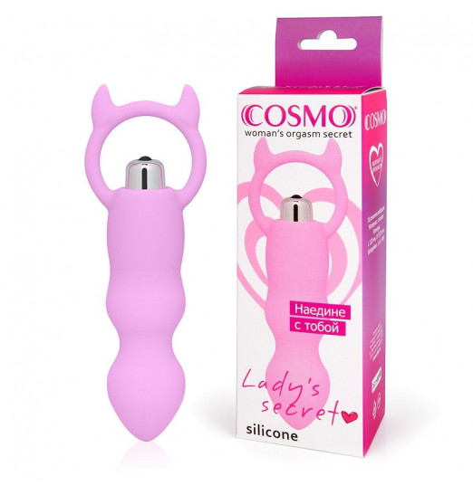 Розовый рельефный вибромассажер с рожками - 12 см. Розовый рельефный вибромассажер с рожками - 12 см.