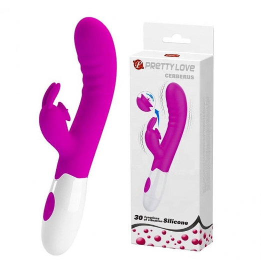 Лиловый вибромассажёр-кролик Cerberus - 21 см.