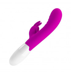 Лиловый вибромассажёр-кролик Cerberus - 21 см.