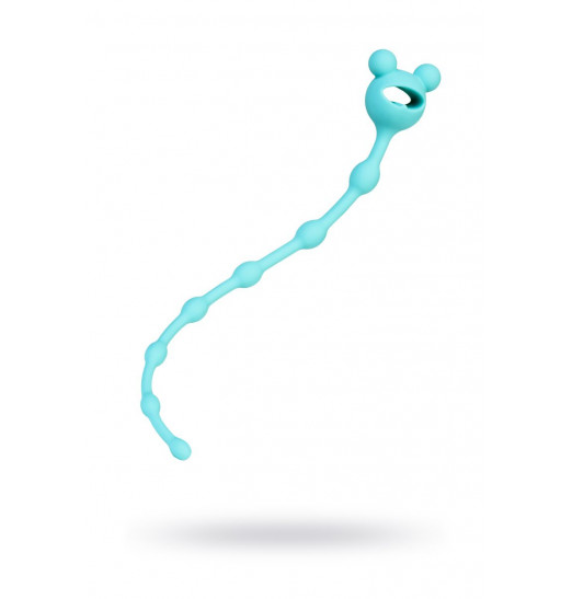 Голубая анальная цепочка с ограничителем - 28 см.