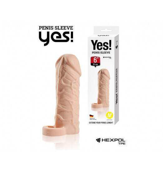 Телесная насадка-удлинитель со вставкой размера M - 15 см.