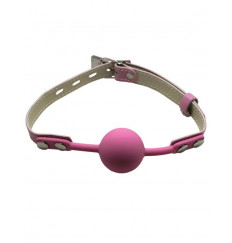 Розовый силиконовый кляп-шарик с фиксацией и замочком