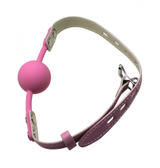 Розовый силиконовый кляп-шарик с фиксацией и замочком Розовый силиконовый кляп-шарик с фиксацией и замочком
