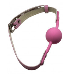 Розовый силиконовый кляп-шарик с фиксацией и замочком