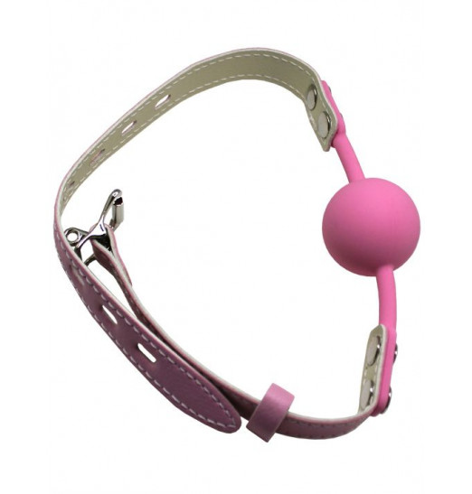 Розовый силиконовый кляп-шарик с фиксацией и замочком Розовый силиконовый кляп-шарик с фиксацией и замочком