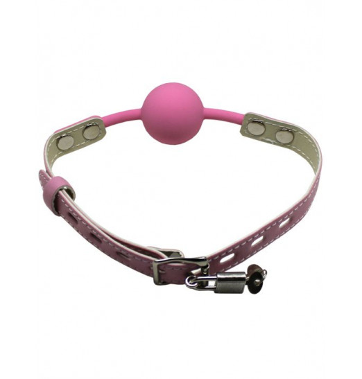 Розовый силиконовый кляп-шарик с фиксацией и замочком Розовый силиконовый кляп-шарик с фиксацией и замочком