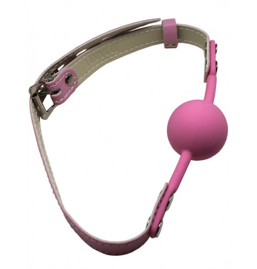 Розовый силиконовый кляп-шарик с фиксацией и замочком