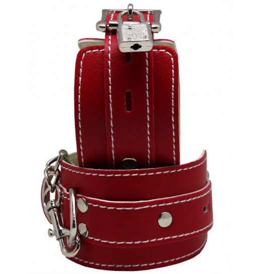 Красные регулируемые наручники с фиксацией на карабинах Красные регулируемые наручники с фиксацией на карабинах