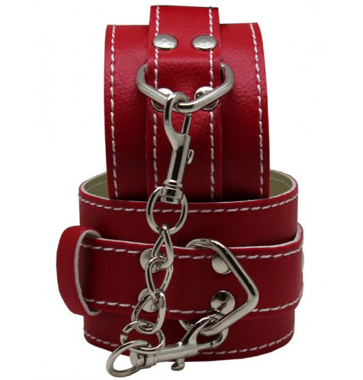 Красные регулируемые наручники с фиксацией на карабинах Красные регулируемые наручники с фиксацией на карабинах