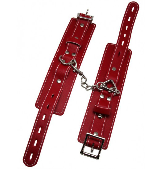 Красные регулируемые наручники с фиксацией на карабинах Красные регулируемые наручники с фиксацией на карабинах