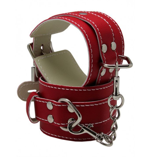 Красные регулируемые наручники с фиксацией на карабинах Красные регулируемые наручники с фиксацией на карабинах