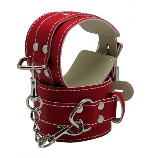 Красные регулируемые наручники с фиксацией на карабинах