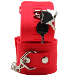 Красные силиконовые наручники с фиксацией и ключиком