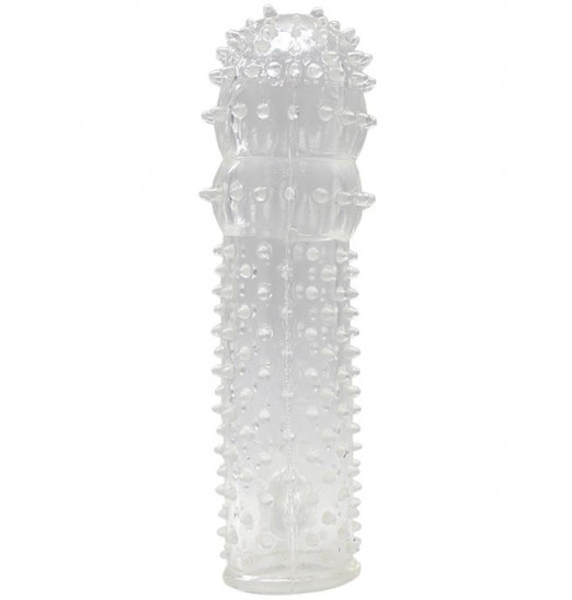Прозрачная пупырчатая насадка на фаллос с язычком - 12,5 см.