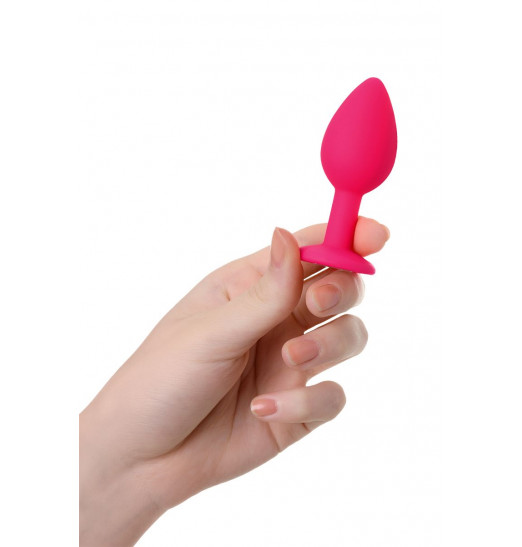 Розовый анальный страз с прозрачным кристаллом - 7,3 см.