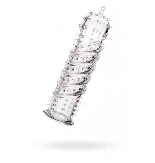 Прозрачная рельефная насадка на пенис - 15,3 см.