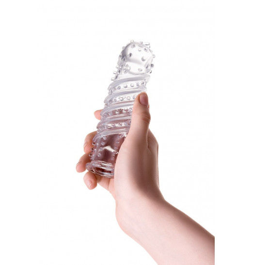 Прозрачная рельефная насадка на пенис - 15,3 см.