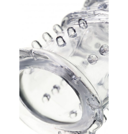 Прозрачная рельефная насадка на пенис - 15,3 см.