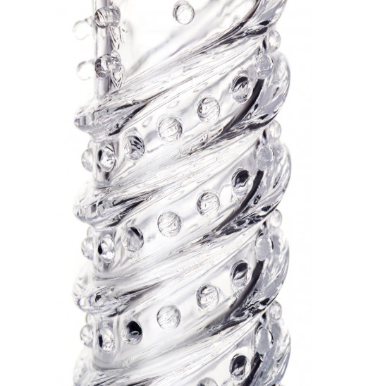 Прозрачная рельефная насадка на пенис - 15,3 см.