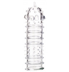 Прозрачная рельефная насадка на фаллос - 15,3 см.