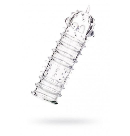 Прозрачная рельефная насадка на фаллос - 15,3 см.